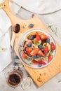 Pancakes with chocolate paste and hazelnuts, banana, strawberry and blueberry. Royalty Free Stock Photo