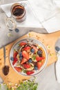 Pancakes with chocolate paste and hazelnuts, banana, strawberry and blueberry Royalty Free Stock Photo