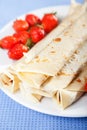 Pancakes with chocolate and strawberries Royalty Free Stock Photo