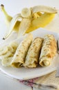 Pancakes with cottage cheese and banana Royalty Free Stock Photo