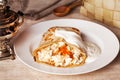 Pancakes with cottage cheese and sour cream honey food