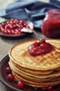 Pancakes with cranberry jam Royalty Free Stock Photo