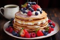 Pancakes cream fruits chocolate. Generate Ai