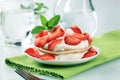 Pancakes with curd cheese and strawberries Royalty Free Stock Photo