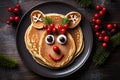 Pancakes decorated to look as a reindeer. Christmas dessert for children. Generative Ai Royalty Free Stock Photo