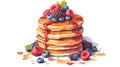 pancakes with fresh berries and maple syrup in watercolor painting design Royalty Free Stock Photo