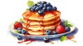 pancakes with fresh berries and maple syrup in watercolor painting design Royalty Free Stock Photo