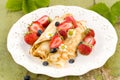 Pancakes with fresh strawberries Royalty Free Stock Photo