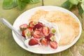 Pancakes with fresh strawberries Royalty Free Stock Photo