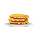 Pancakes with honey, dessert on white plate realistic vector illustration