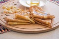 Pancakes, honey and nuts Royalty Free Stock Photo