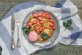 Pancakes with ice cream and ripe strawberry Royalty Free Stock Photo