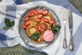 Pancakes with ice cream and ripe strawberry Royalty Free Stock Photo