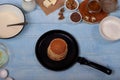 Pancakes with ingredients for making pancakes Royalty Free Stock Photo