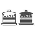 Pancakes line and solid icon. Cream cakes stack, breakfast with vanilla and berries symbol, outline style pictogram on Royalty Free Stock Photo