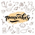 Pancakes logo with kitchen tools Royalty Free Stock Photo