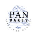 Pancakes logo original design, retro emblem for bakery shop, cafe, restaurant, cooking business, brand identity vector Royalty Free Stock Photo