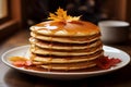 Pancakes maple syrup flower. Generate Ai Royalty Free Stock Photo