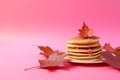 Pancakes maple syrup leaf. Generate Ai Royalty Free Stock Photo