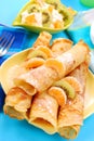 Pancakes with orange and kiwi Royalty Free Stock Photo
