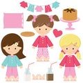 Pancakes pajamas party vector cartoon illustration.