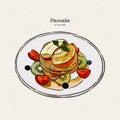 Pancakes, pastries, sweets, tasty Breakfast in the vector graphics, hand-drawn sketch vector