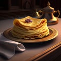 pancakes plate candlelight holidays bakery syrup jam image high definition