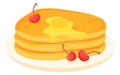 Pancakes plate cartoon icon. Sweet dish with berries