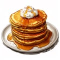 Pancakes on a plate with sour cream and honey Royalty Free Stock Photo