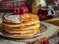 Pancakes with raspberries on a plate