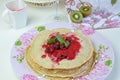 Pancakes with Raspberry Jelly and Lemon Balm