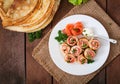 Pancakes with salmon and cream cheese Royalty Free Stock Photo