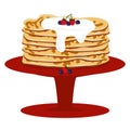 Pancakes with sour cream on a high stand with a thin leg