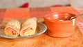 pancakes and sourcream on the table Royalty Free Stock Photo