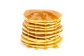 Pancakes stack with honey isolated on white background closeup Royalty Free Stock Photo