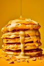 Pancakes stack with oozing white chocolate and honey. Generative Ai image