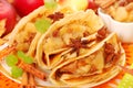 Pancakes with stewed apples ,raisins and cinnamon Royalty Free Stock Photo