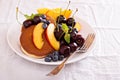 Pancakes with stone fruits Royalty Free Stock Photo