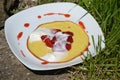 Pancakes with strawberries and cream Royalty Free Stock Photo