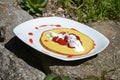 Pancakes with strawberries and whipped cream Royalty Free Stock Photo