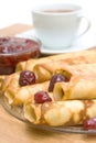 Pancakes with strawberry jam close up Royalty Free Stock Photo