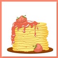 Pancakes. Strawberry jam. Maslenitsa week. Spring festival meeting. Pancakes isolated on white background. Vector illustration