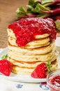 Pancakes with strawberry rhubarb jam