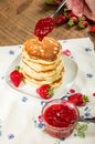 Pancakes with strawberry rhubarb jam