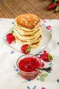 Pancakes with strawberry rhubarb jam