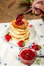 Pancakes with strawberry rhubarb jam