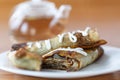 Pancakes stuffed with mushrooms and cabbage Royalty Free Stock Photo