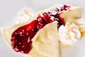 Pancakes with sweet cherry sauce Royalty Free Stock Photo