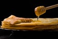 Pancakes. Thin pancakes. Russian bliny. maslenitsa, blini, breakfast, crepe, honey, pastry, stack, pancake, russian, background, c Royalty Free Stock Photo