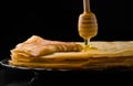 Pancakes. Thin pancakes. Russian bliny. maslenitsa, blini, breakfast, crepe, honey, pastry, stack, pancake, russian, background, c